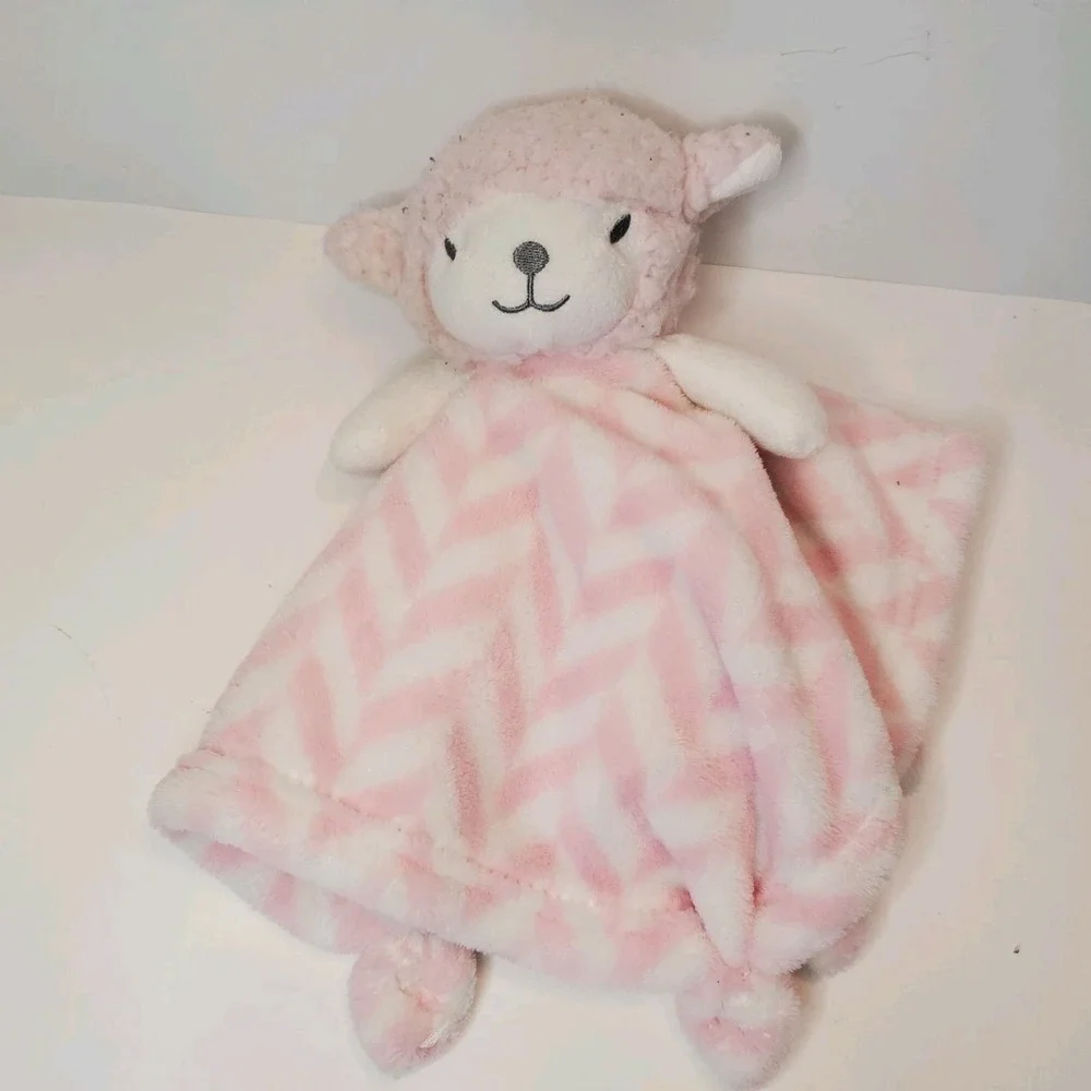 Sl Easter Lamb‎ Pink Chevron Lovey Stuffed Security Blanket Knotted Ends
